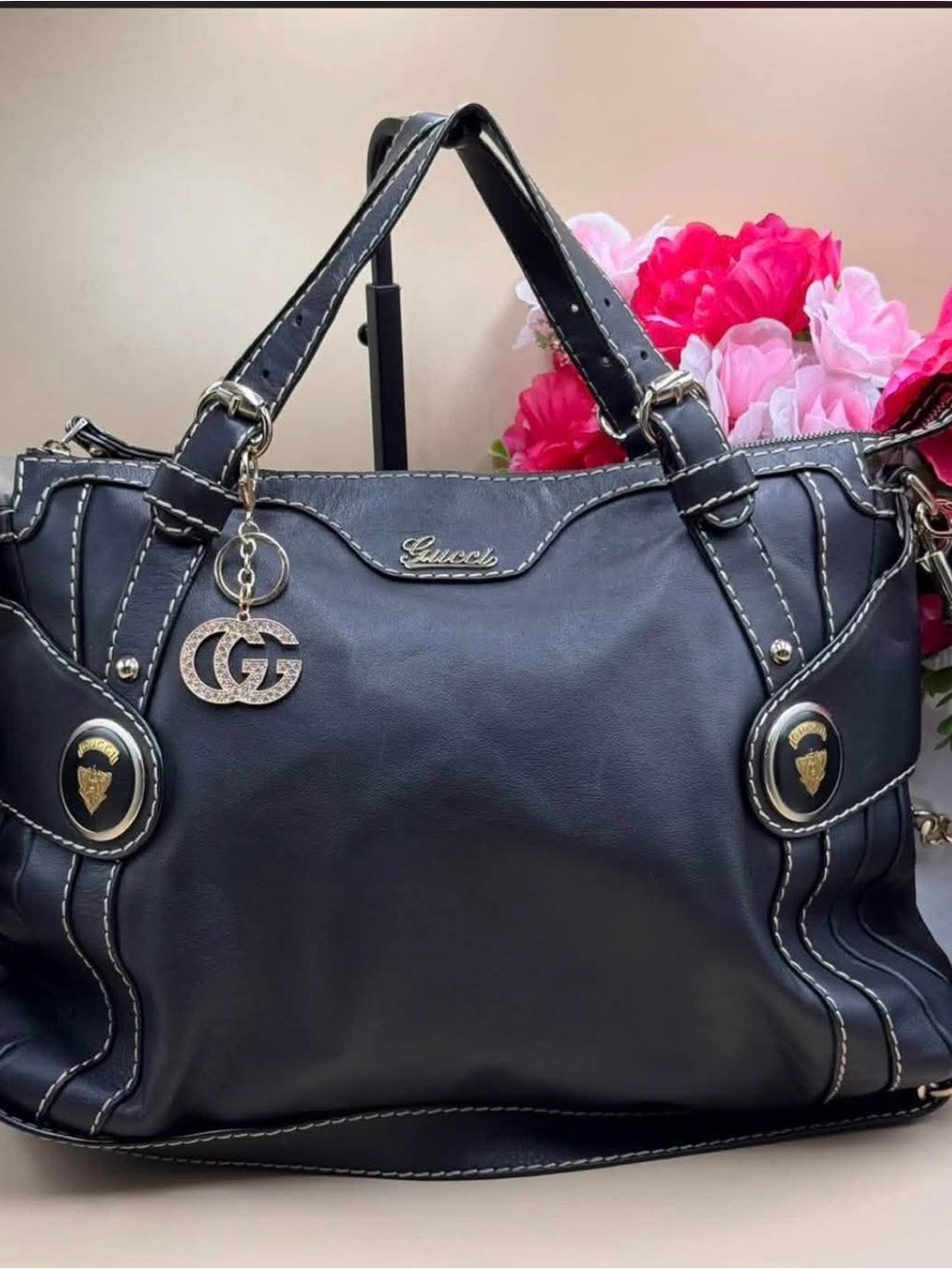 Black Leather Shoulder Bag GG